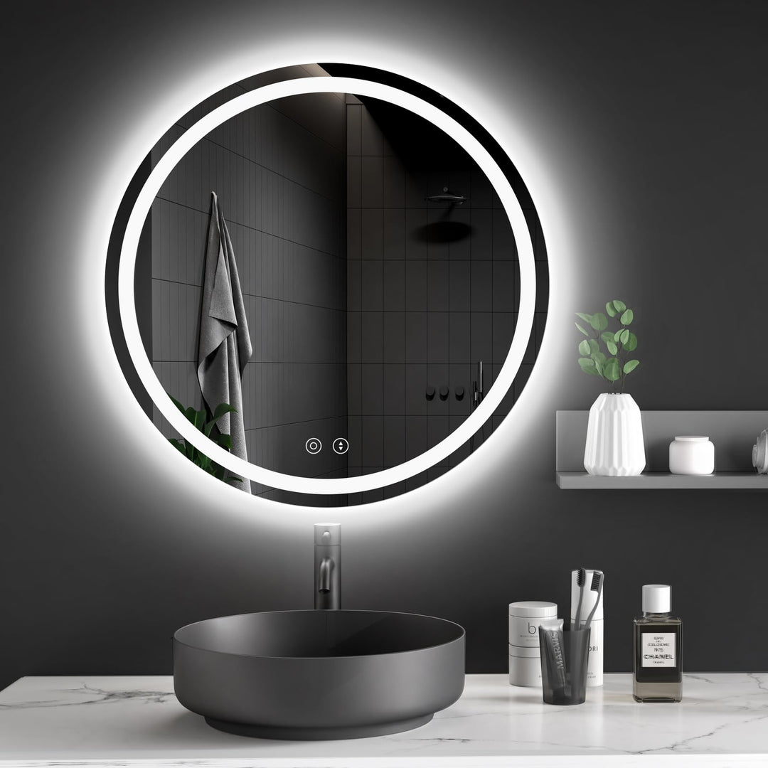 Dripex Badspiegel Rund mit Beleuchtung Led Spiegel mit Touch-Schalter, Dimmbar, 3 Lichtfarbe Einstel