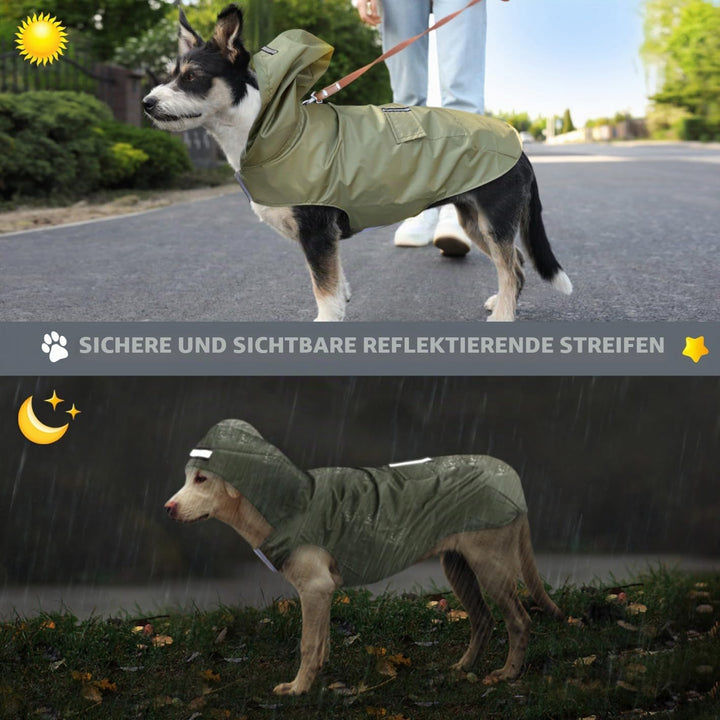 Idepet Regenmantel für Hunde mit Kragenloch Wasserdicht Reflektierend Winddicht Poncho Regenjacke mi
