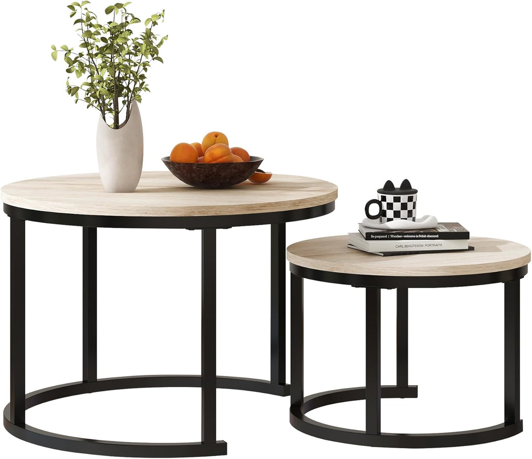 Couchtisch Rund, 2er Set Sofa Couchtisch Industrial Style, verschachtelte Beistelltische aus Metall