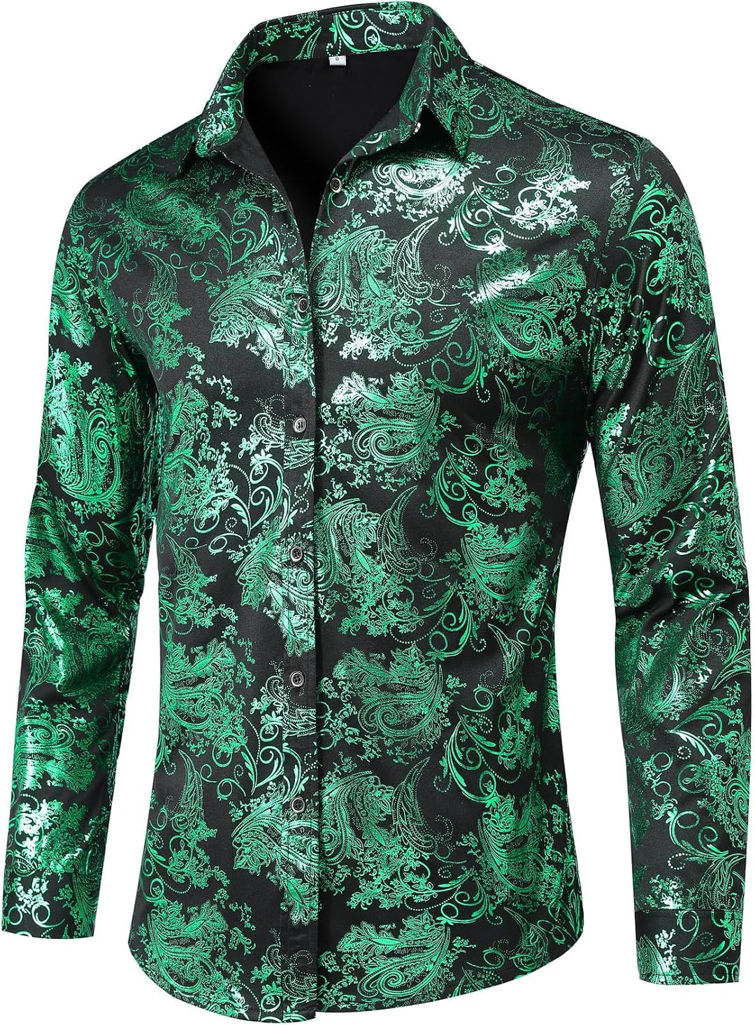 Allthemen Herren Jacquard Hemd Langarm Satin Freizeithemd Paisley Herrenhemd für Party Hochzeit XS G