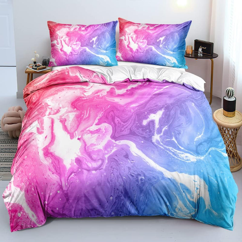 Luowei Bettwäsche 135x200 Marmor Rosa Blau mit Kissenbezug, Mikrofaser Mehrfarbig 135x200cm+80x80cm*