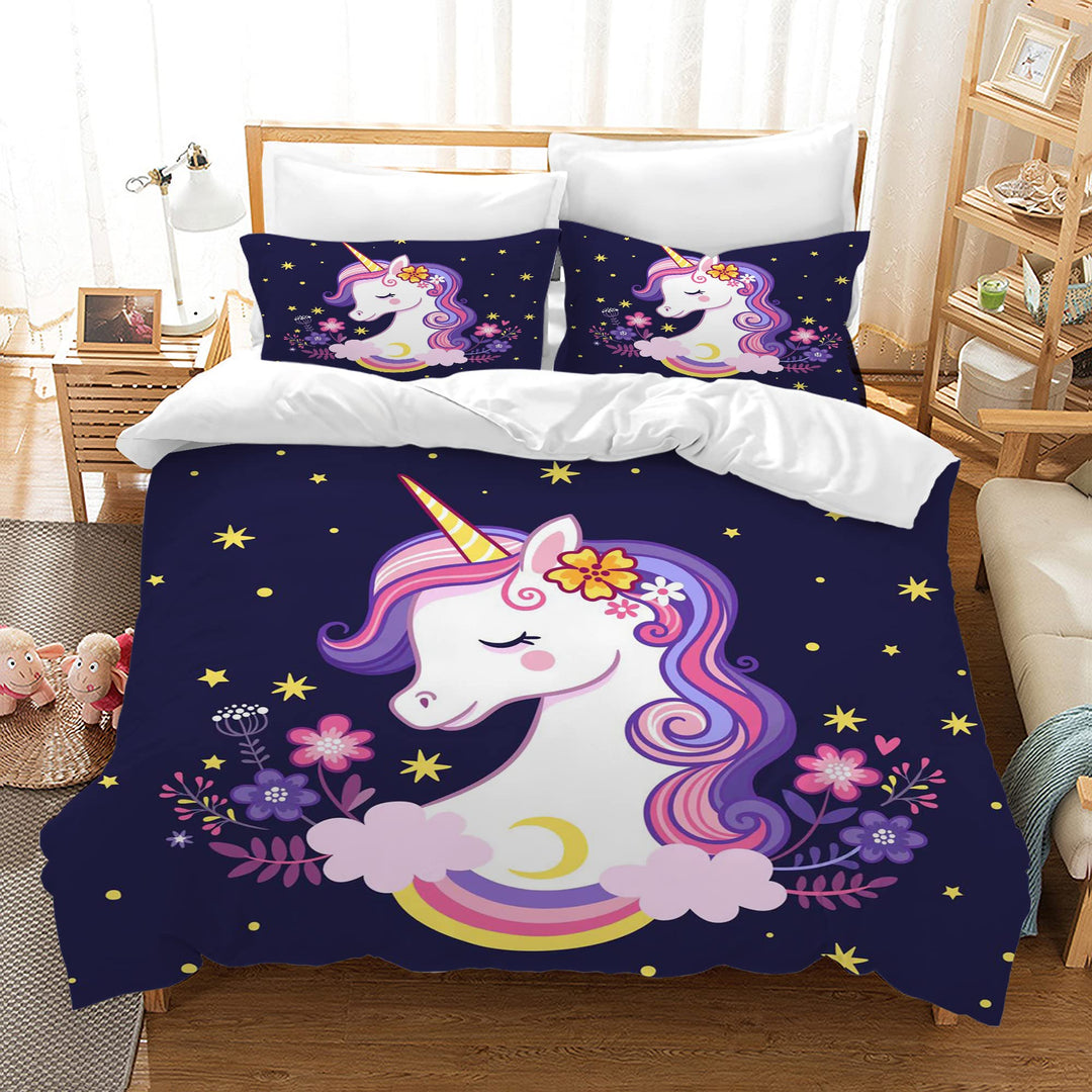 AVJWWD Einhorn Bettwäsche Set Kinder Mikrofaser Bettwäsche Cartoon Einhorn 3D Gedruckt Bettbezug 3 T