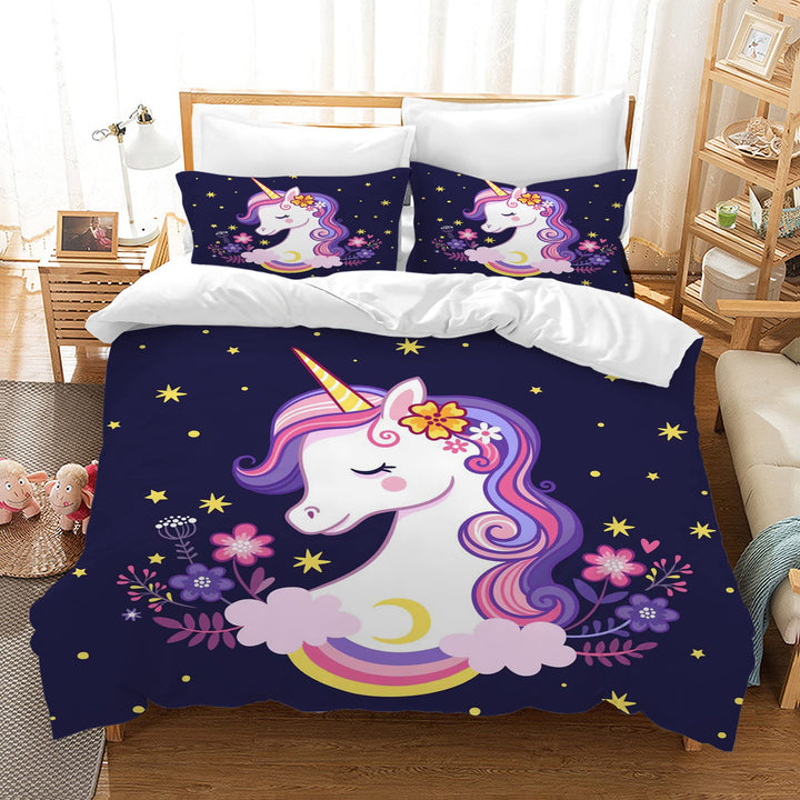 AVJWWD Einhorn Bettwäsche Set Kinder Mikrofaser Bettwäsche Cartoon Einhorn 3D Gedruckt Bettbezug 3 T