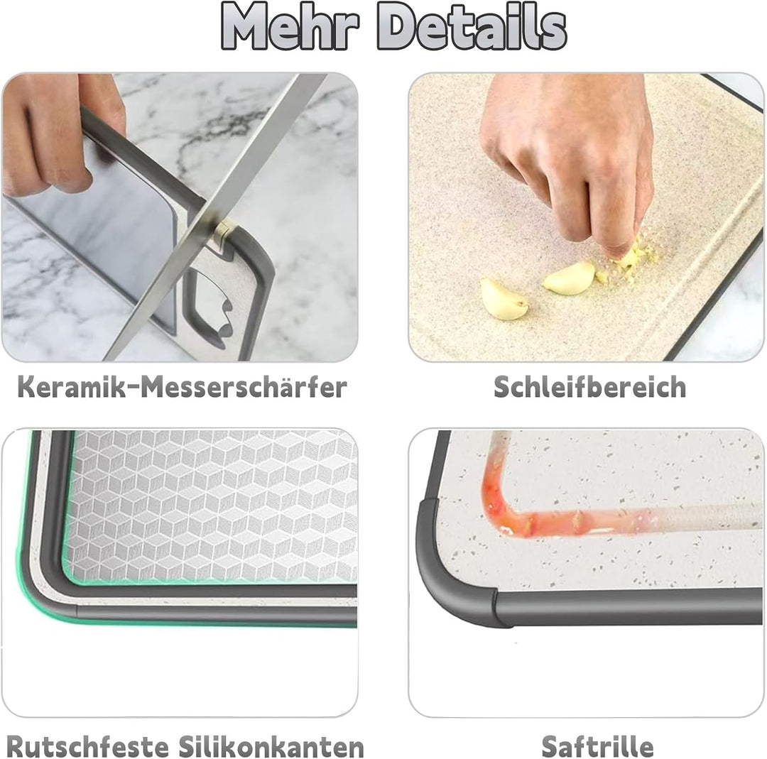 Titan Schneidebrett mit Auffangschale & Messerschärfer,S304 Edelstahl Schneidebrett Doppelseitiges L