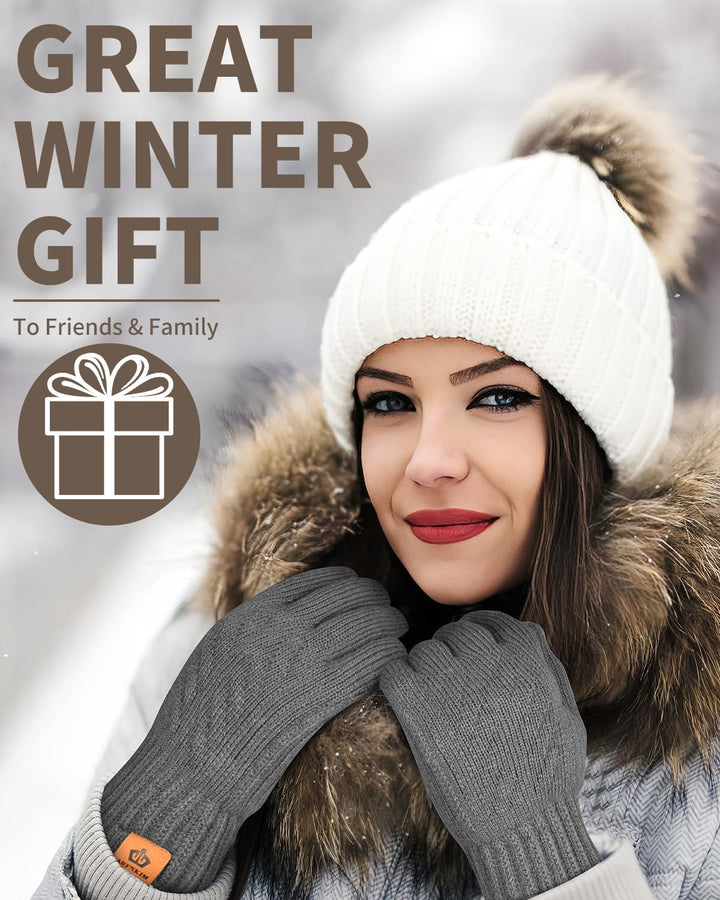 ARFNKIM Damen Winterhandschuhe mit Fleecefutter, Touchscreen Warme Gedehnt Dicke Strickhandschuhe Wo