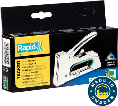 Rapid Handtacker R14, Tacker für Holz und Folien, Kompakt, Komplett aus Stahl, für Klammern Typ 140,