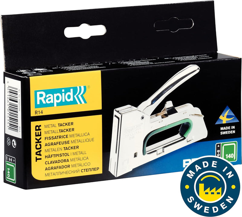 Rapid Handtacker R14, Tacker für Holz und Folien, Kompakt, Komplett aus Stahl, für Klammern Typ 140,