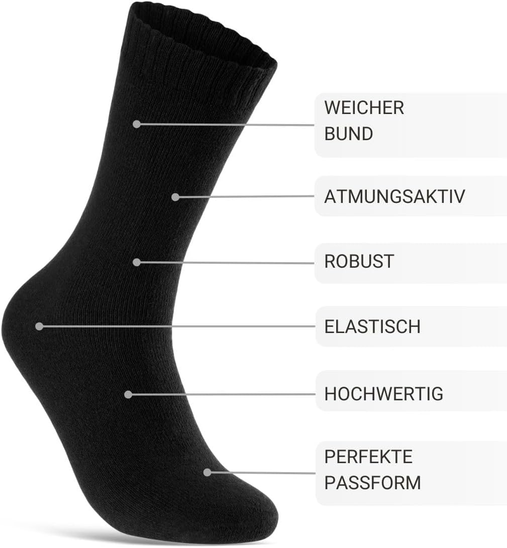 6 | 12 | 24 Paar THERMO Socken Damen & Herren Wintersocken Vollfrottee 39-42 12 Paar | Schwarz, 39-4