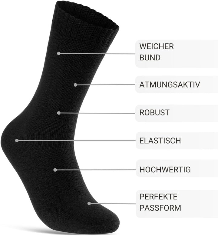 6 | 12 | 24 Paar THERMO Socken Damen & Herren Wintersocken Vollfrottee, 6 Paar | Schwarz