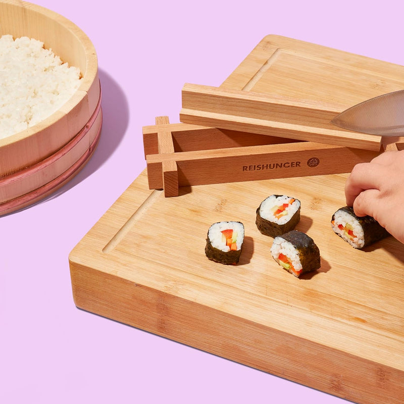 Reishunger Premium Sushi Maker Kit aus Birkenholz - für schnelles Maki Sushi & California Rolls (6 b