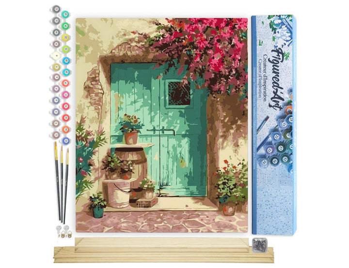 Figured'Art Malen Nach Zahlen Erwachsene Mit Rahmen Eingang mit Blumen - Paint by Numbers Basteln DI