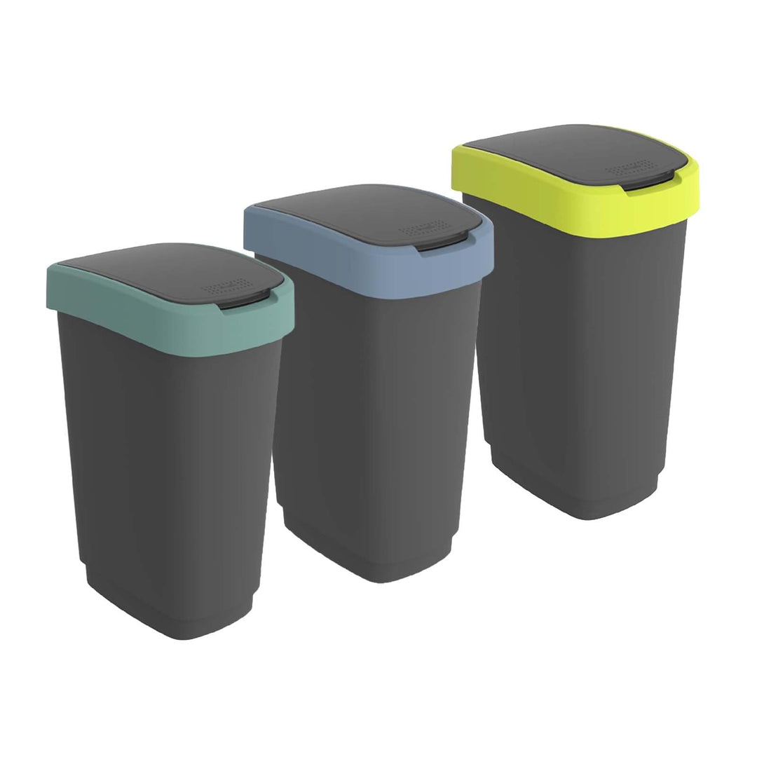 Rotho Twist 3er-Set Abfallbehälter Mülltrennungssystem Mülltrennung Mülleimer Recycling 3x 25L