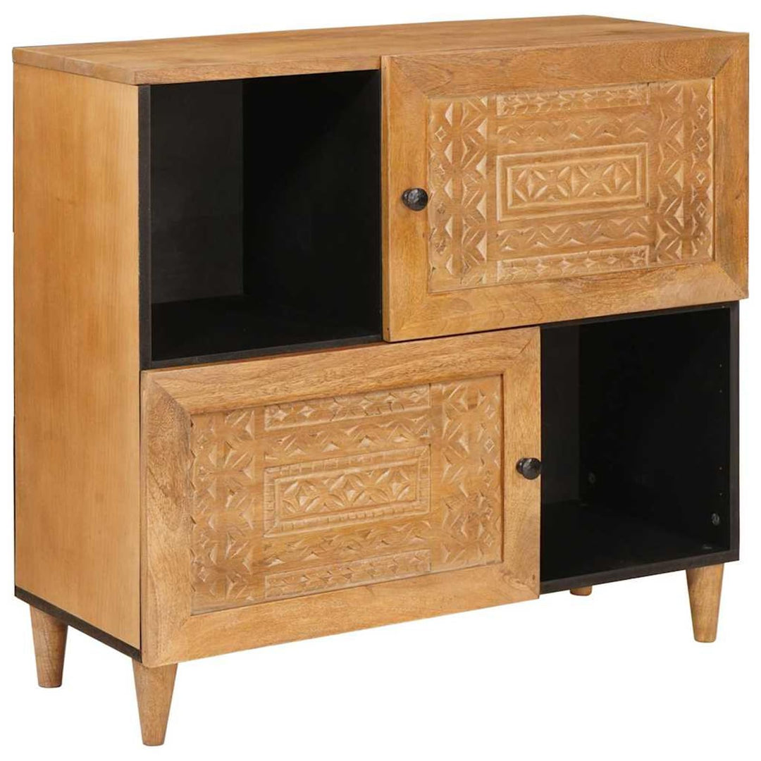 Homgoday Sideboard Hellbraun aus Massivholz Mango 33,5 x 80 x 75 cm, 2 Türen, für Wohnzimmer und mod