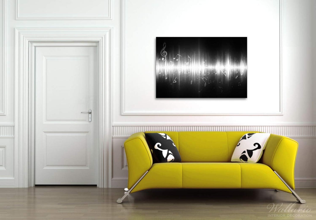 Wallario Glasbild Noten der Musik in schwarz und weiss - 60 x 90 cm Wandbilder Glas in Premium-Quali