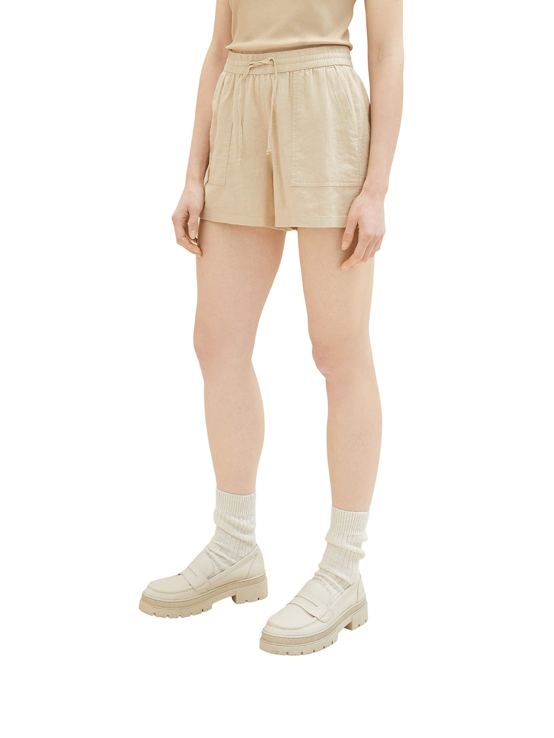 TOM TAILOR Denim Damen Basic Shorts aus Leinen L 31700 - Dusty Sand Beige, L 31700 - Dusty Sand Beig