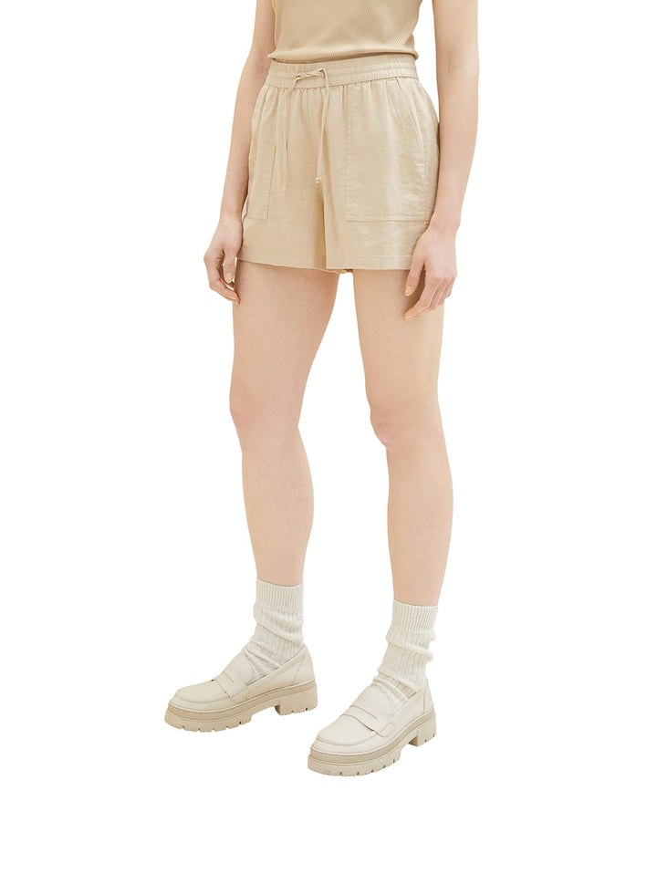 TOM TAILOR Denim Damen Basic Shorts aus Leinen L 31700 - Dusty Sand Beige, L 31700 - Dusty Sand Beig