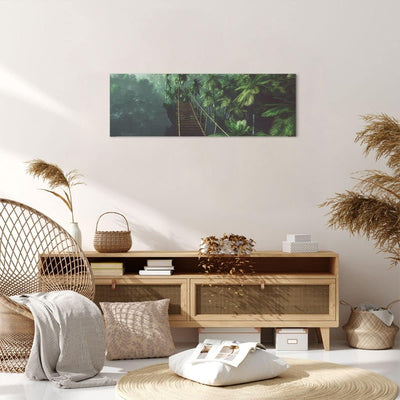 Panorama Bilder auf Leinwand Dschungel Palme Brücke Leinwandbild 90x30cm Wandbilder Dekoration Wohnz