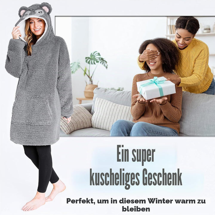 CityComfort Übergrösse Kapuzenpullover Decke mit Ärmeln Blanket Hoodie Decke Oversized Grauer Koala,