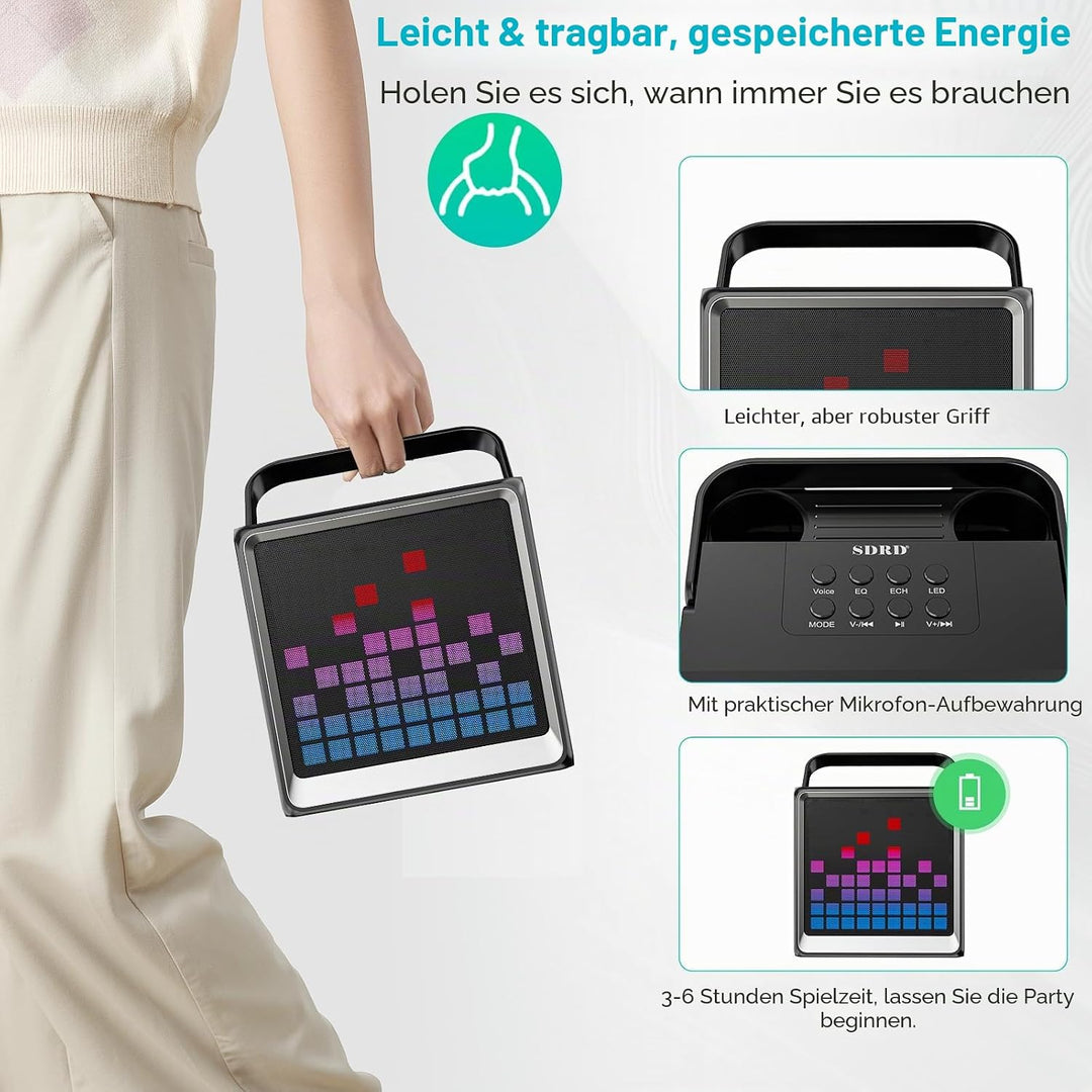 Karaoke-Maschine für Kinder und Erwachsene,tragbarer Bluetooth-Lautsprecher mit 2 drahtlosen Mikrofo