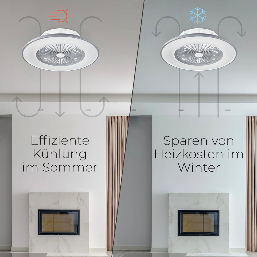 Noaton Deckenventilator mit Beleuchtung 11056GR Vega, LED Dimmbar max 40 W, 3 Farbtemperaturen, Fern