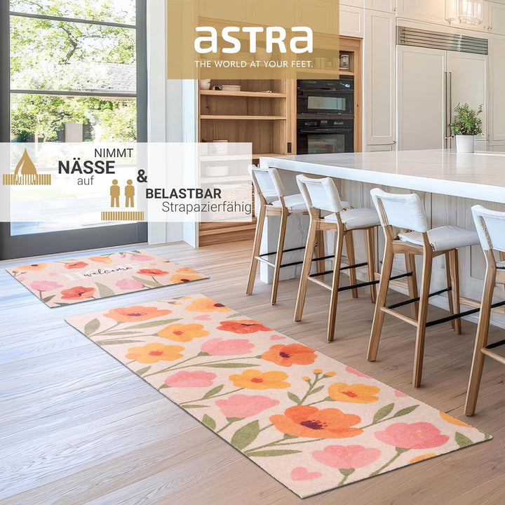 Astra rutschfeste Küchenläufer innen - Welcome Home Blumen 2er Set 50x70 + 50x150 cm - Wohnraum Fuss