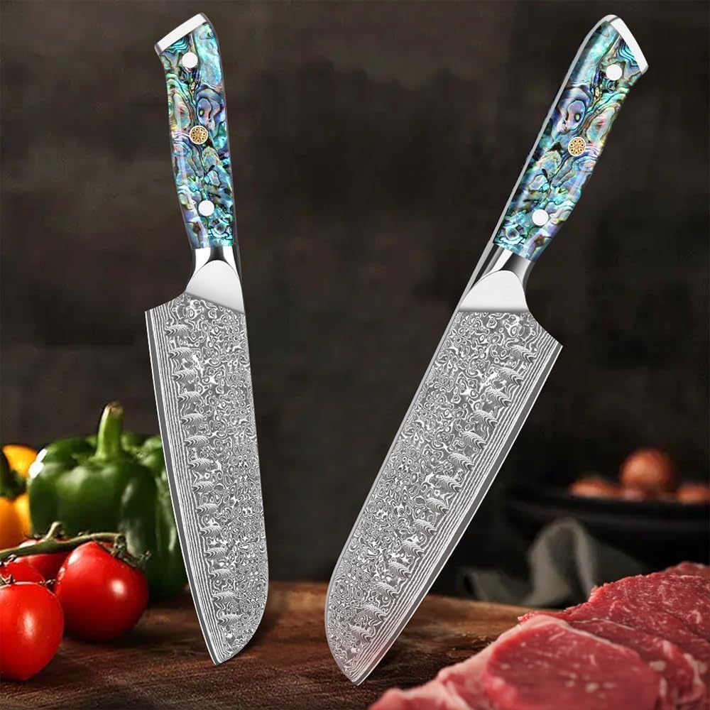 Damastmesser Santokumesser Profi Küchenmesser 18cm Extrem scharfe Klinge aus 67 Schichten VG-10 Dama
