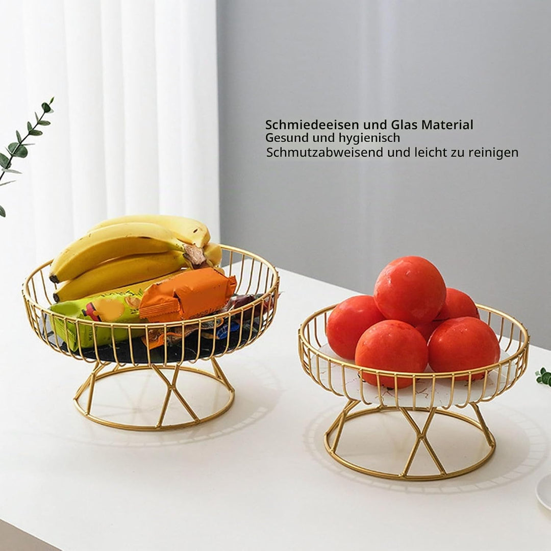 Qcwwy Runder Obstkorb, Goldene Hohle Metall-Obstschale, Ständer, Obstteller, Obsttablett, Wohnzimmer