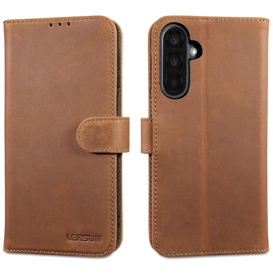 LENSUN Hülle für Samsung Galaxy A26 Echtleder, Handyhülle [Echtes Leder][Walletfach][RFID Schutz] Ha