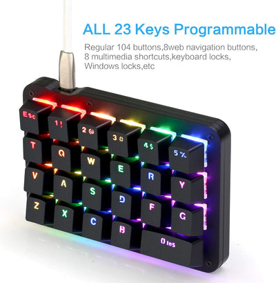 Koolertron Einhand Mini Tastatur, Mechanische Gaming Tastatur mit 23 Voll Programmierbaren Tasten, G