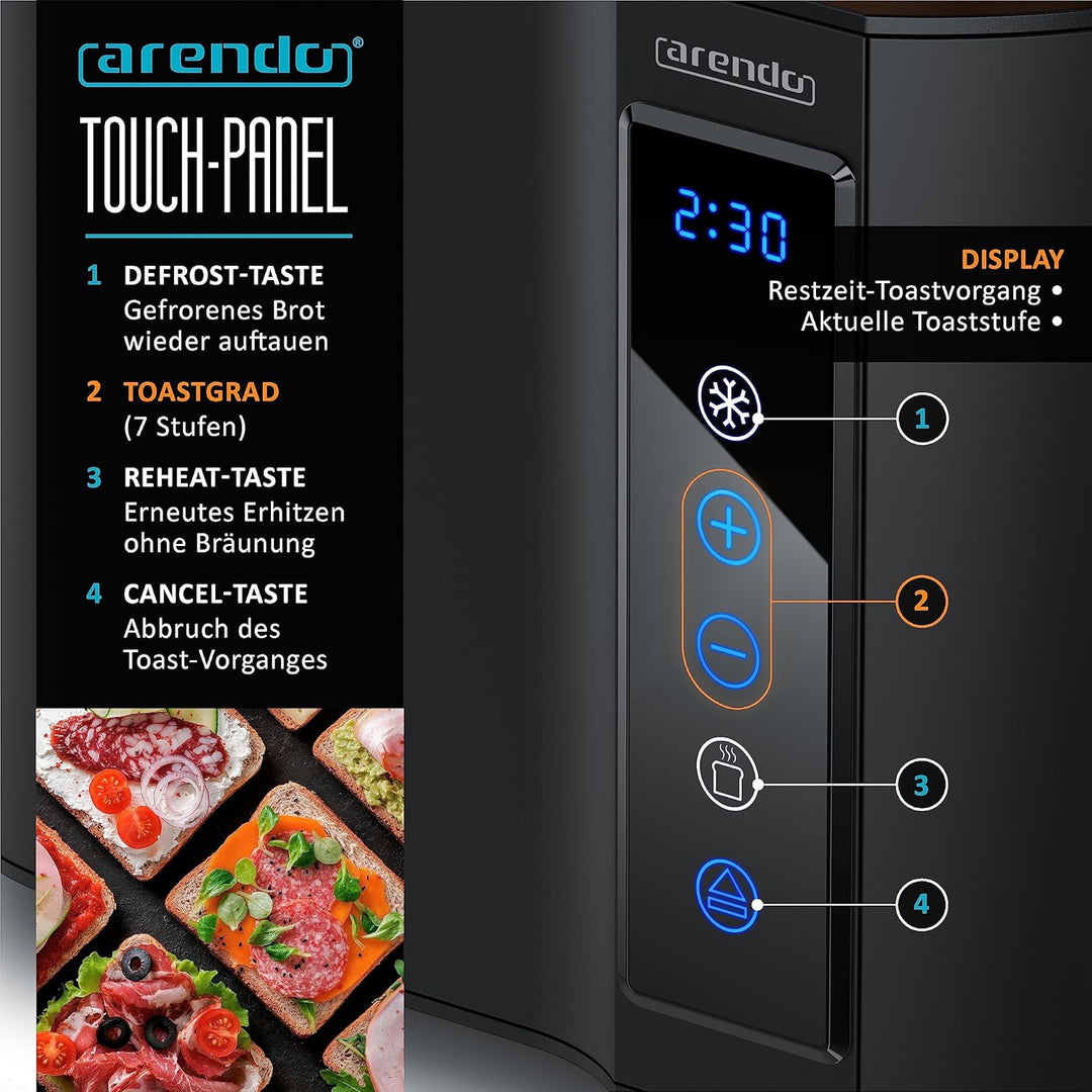Arendo - Touch Toaster 2 Scheiben Edelstahl - Touchpanel - digital Display Restzeitanzeige - 800 W –