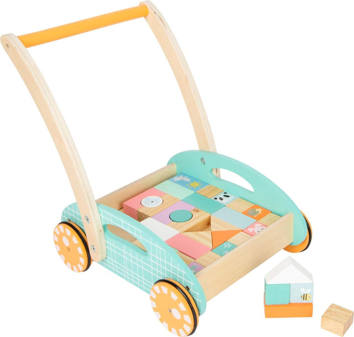 small foot Lauflerwagen "Pastell", inkl. 34 Holzbausteine mit süssen Tiermotiven, ab 12 Monaten, 117