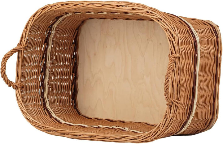Vollweidener Kaminkorb, Kaminkorb aus Weide, naturfarbiger Weidenkorb für Kaminholz, Kaminkorb mit T