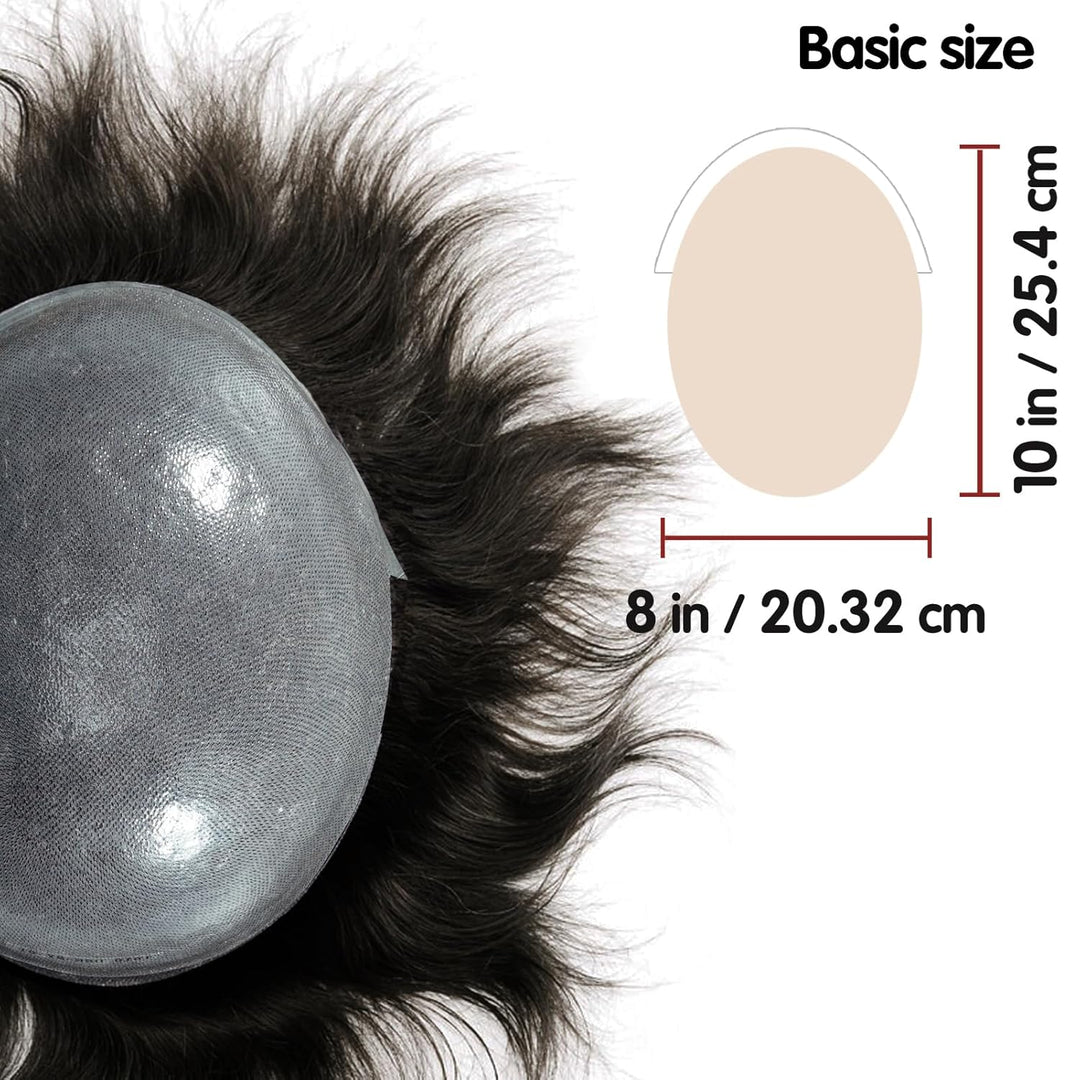 Lordhair Perücke für Herren, Toupet Herren aus natürlichem Echthaar, 0,08 mm vorn, 1/2 Zoll, V-loope
