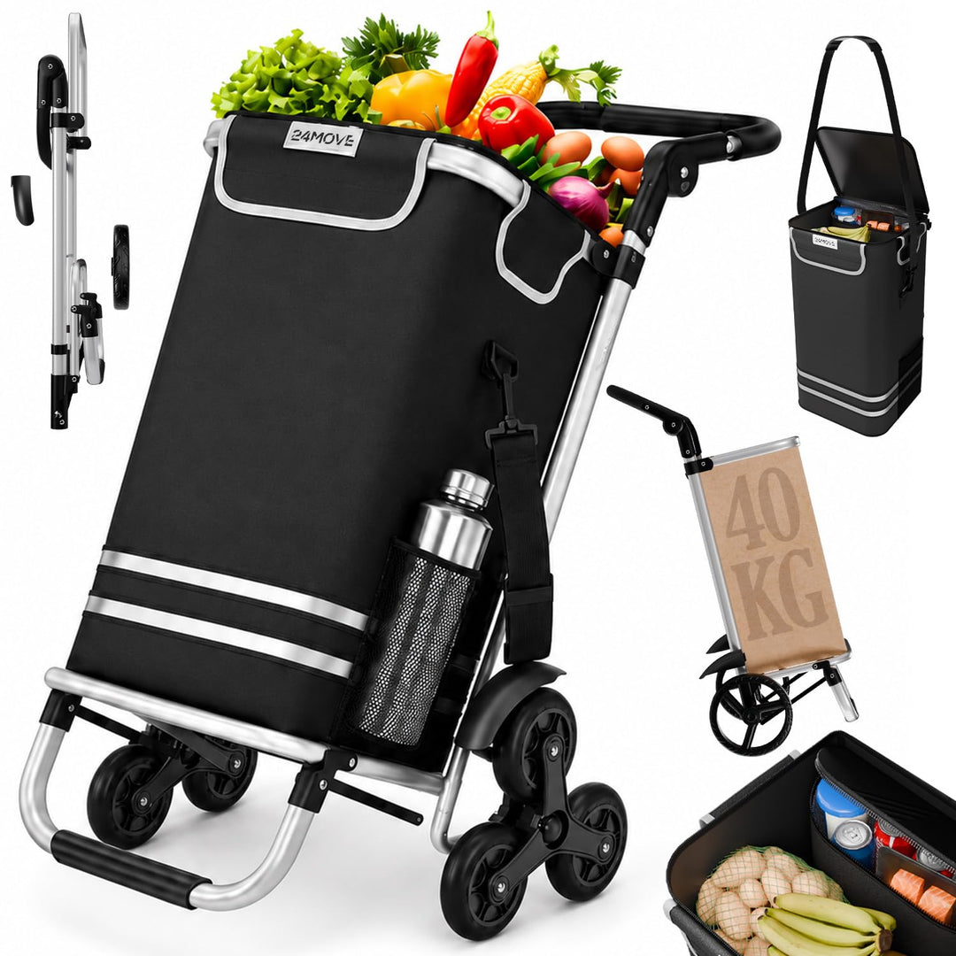 24MOVE® Einkaufstrolley Vehlo klappbar mit 55L inkl. Kühlfach, Faltbarer 3in1 Trolley - Sackkarre un