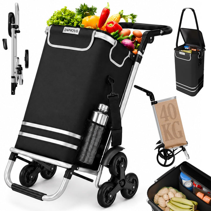 24MOVE® Einkaufstrolley Vehlo klappbar mit 55L inkl. Kühlfach, Faltbarer 3in1 Trolley - Sackkarre un