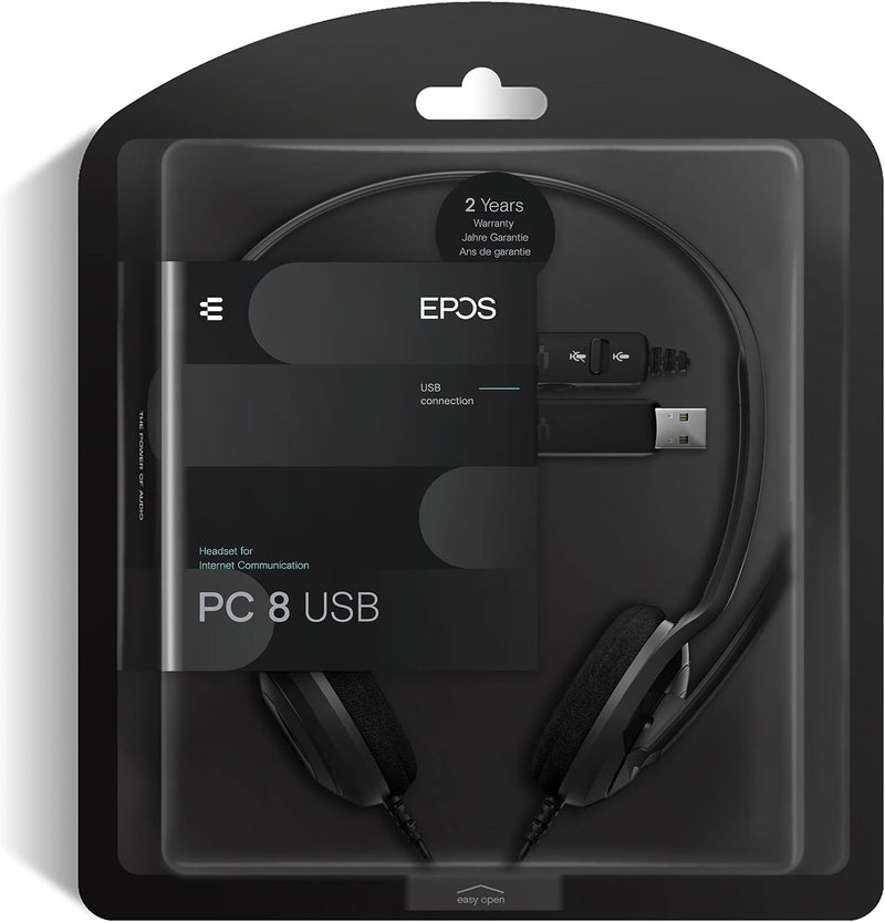 EPOS PC 8 USB-On-Ear-Stereo Headset PC, Kopfhörer mit Kabel, Inline-Lautstärke, Stummschaltung & Mik
