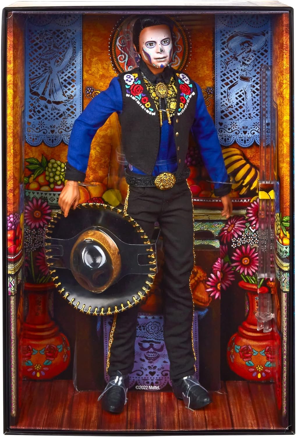 Barbie 2022 Día De Muertos Ken-Puppe mit Hemd, Weste und Sombrero, Calavera-Gesichtsbemalung, Gesche