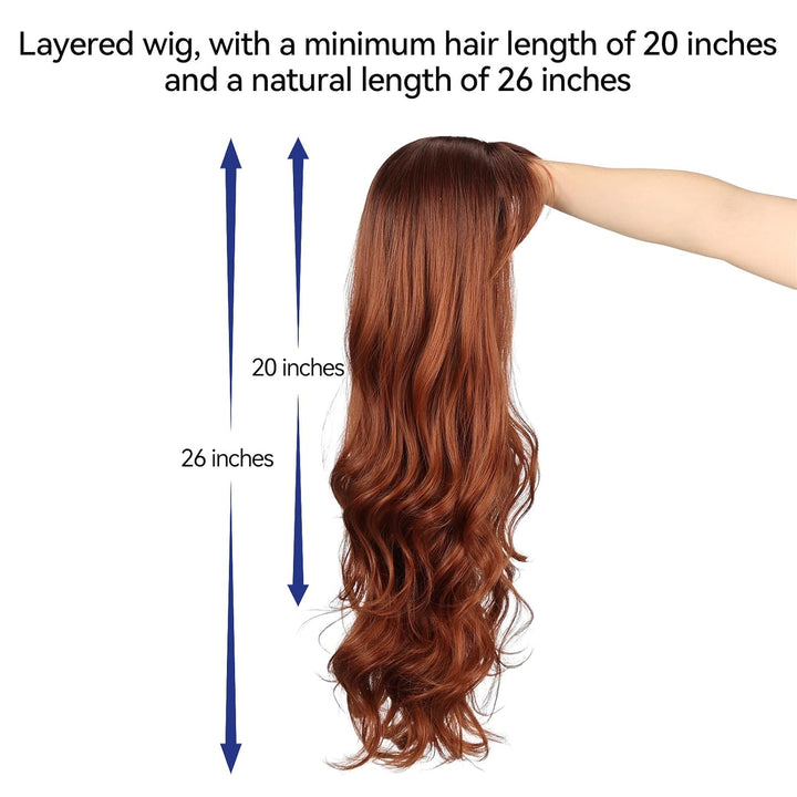 HAIRCUBE Auburn Perücke mit Bangs für Frauen Auburn Lange Wellen Haar Perücke Curly Wellen synthetis
