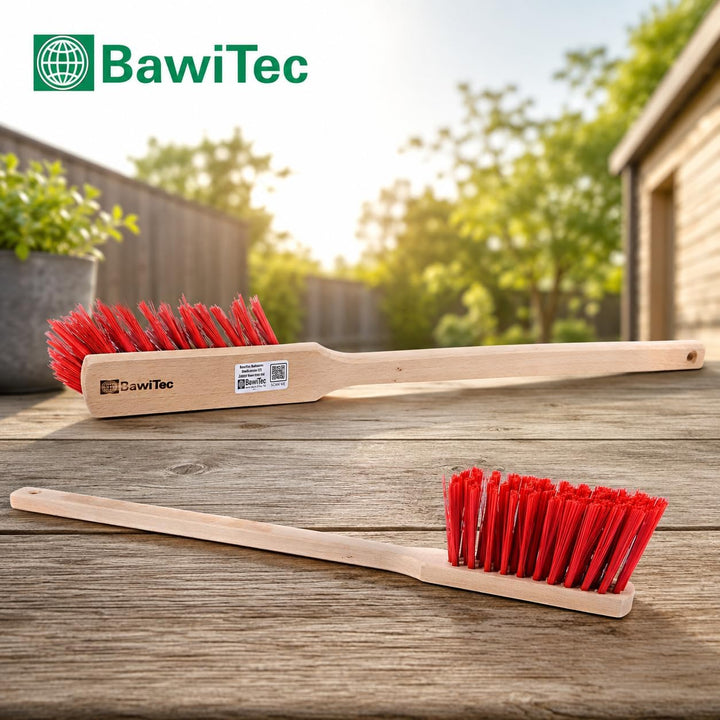 BawiTec Qualitäts Langstiel Handfeger,1 Stück,Länge 60cm,robuste rote Elaston-Kunststoff-Borsten,Hol