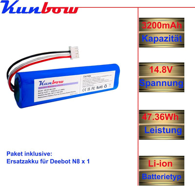 Kunbow 3200mAh Li-Ion Akku, Ersatzakku für Ecovacs Deebot N8, Deebot N8+, Deebot N8 Pro, Deebot N5,