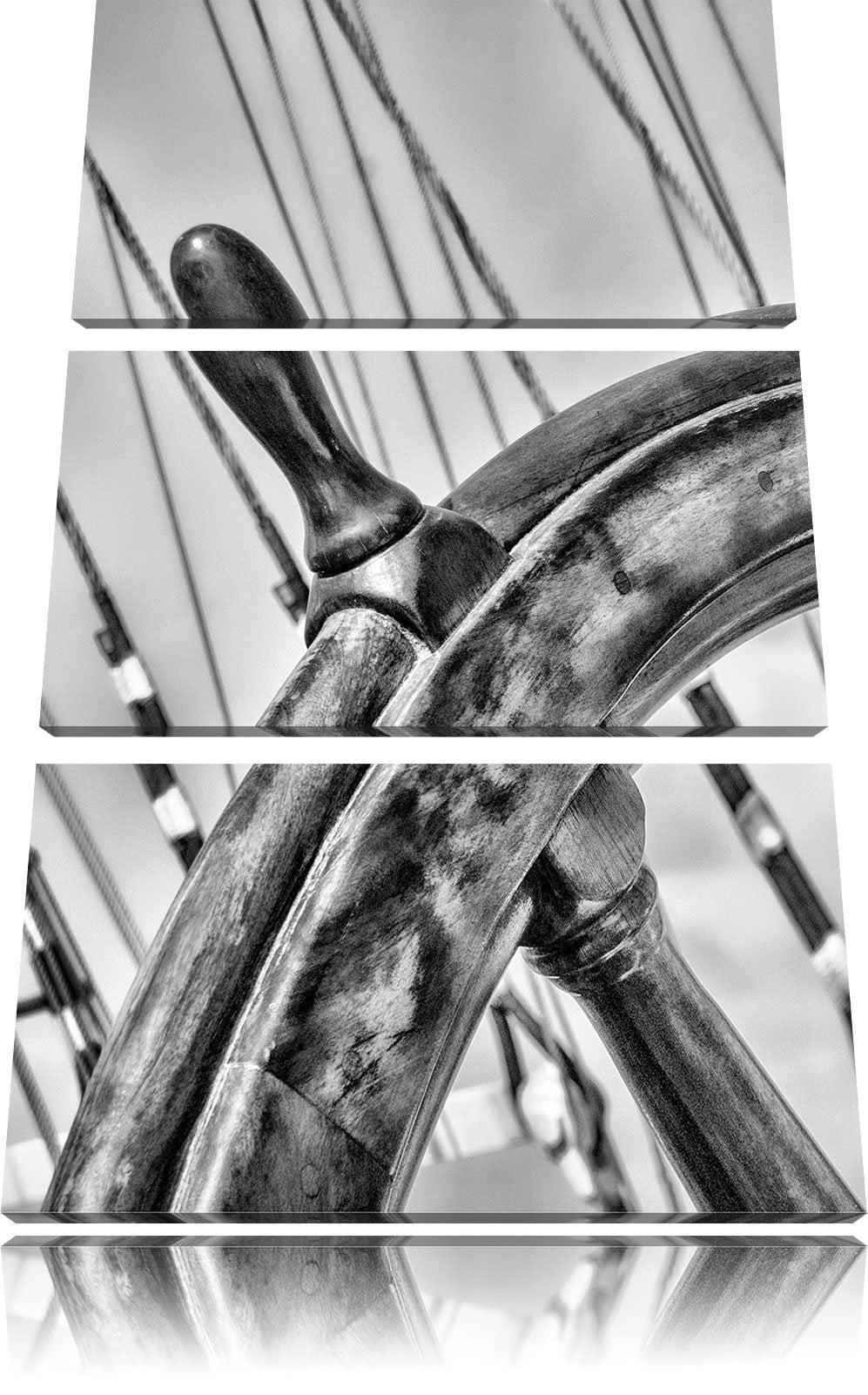 Pixxprint Steuerrad auf einem Schiff 3Teiler 120x80 cm Leinwandbild Wandbild Kunstdruck