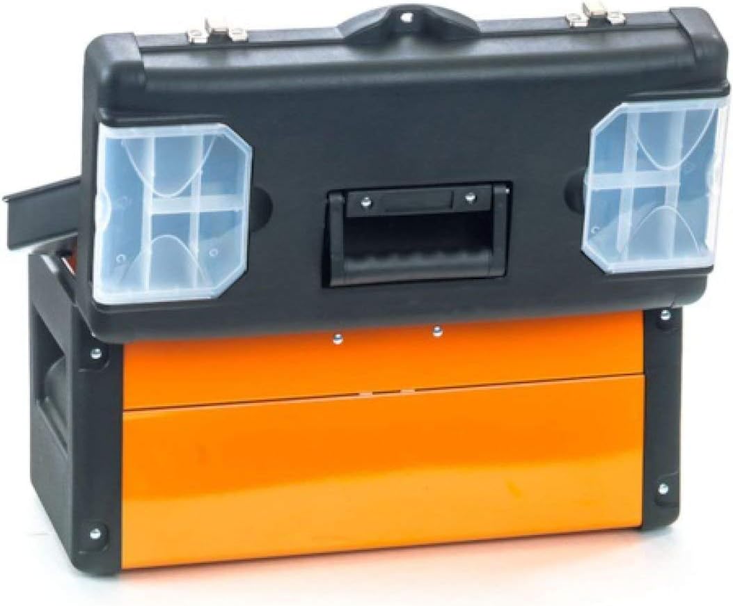 Werkzeugkiste mit 2 Schubladen und Deckel - orange/schwarz