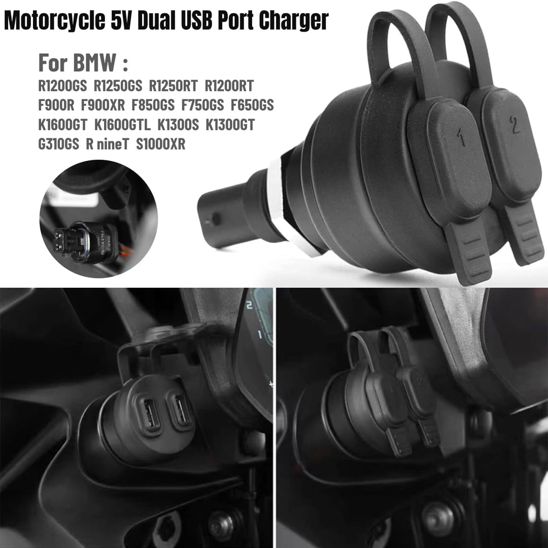 5 V USB-Ladegerät für Motorrad, Netzadapter mit zwei Anschlüssen für BMW R1200GS R1250GS R1250RT R12