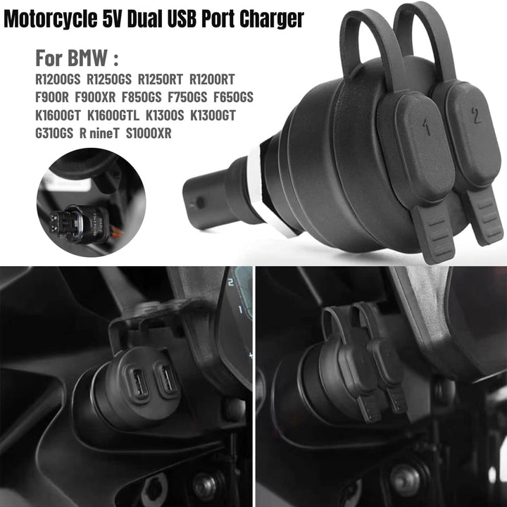5 V USB-Ladegerät für Motorrad, Netzadapter mit zwei Anschlüssen für BMW R1200GS R1250GS R1250RT R12