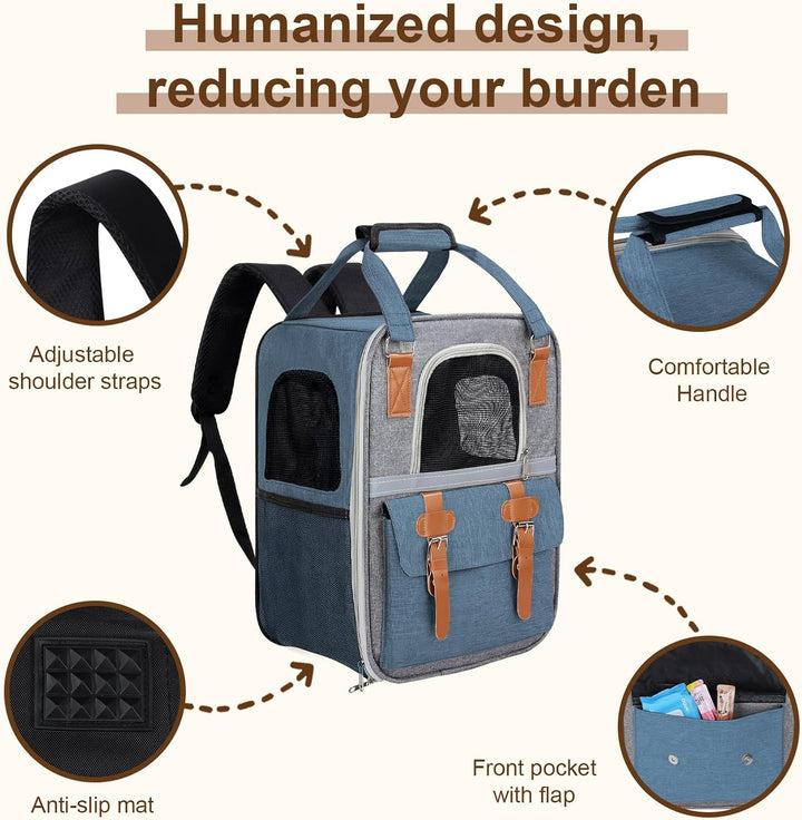 Haustier Rucksack für Katzen & Kleine Hunde,Atmungsaktiver Tragbare Katzenrucksack mit Sichtfenster,