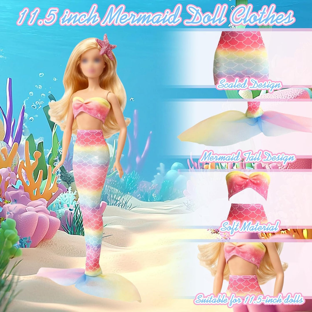 16 Kleidung Kompatibel mit Barbie Puppen, Rosa Puppenkleidung enthält 1 Meerjungfrauenkleid 2 Träger