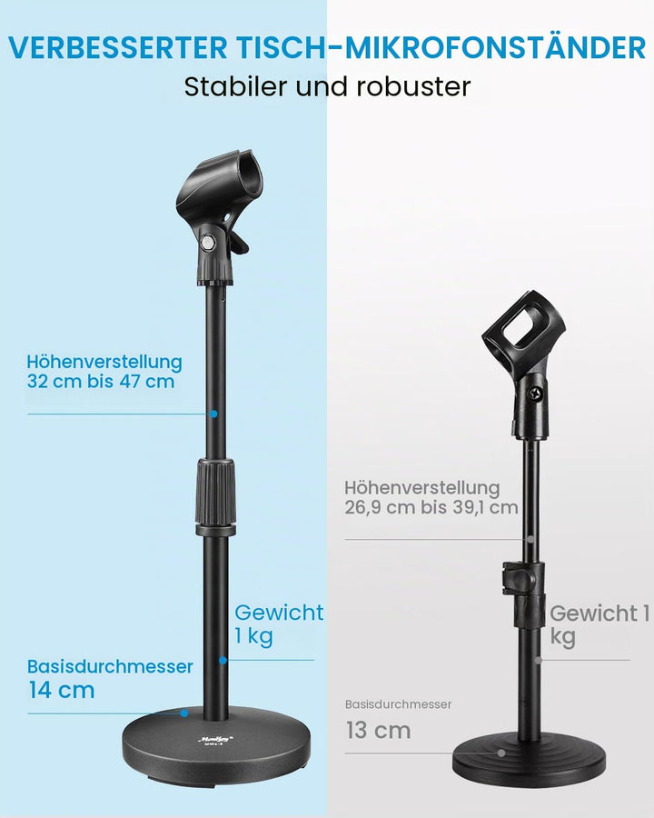 Moukey Schreibtisch-Mikrofonständer mit Mikrofonclip, verstellbarer Tisch-Mikrofonständer mit 5/8-Zo