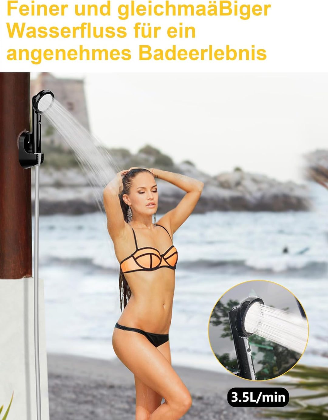 LIBERRWAY Campingdusche mit Pumpe, Camping Dusche Set mit Wiederaufladbarer Akku/Jetkopf, 2m Dusches