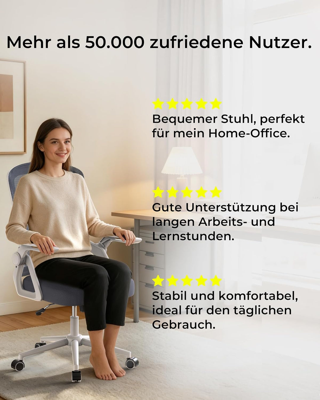 rattantree Schreibtischstuhl Ergonomischer Hellgrau für Zuhause Büro Hellgrau Ohne Kopfstütze, Hellg
