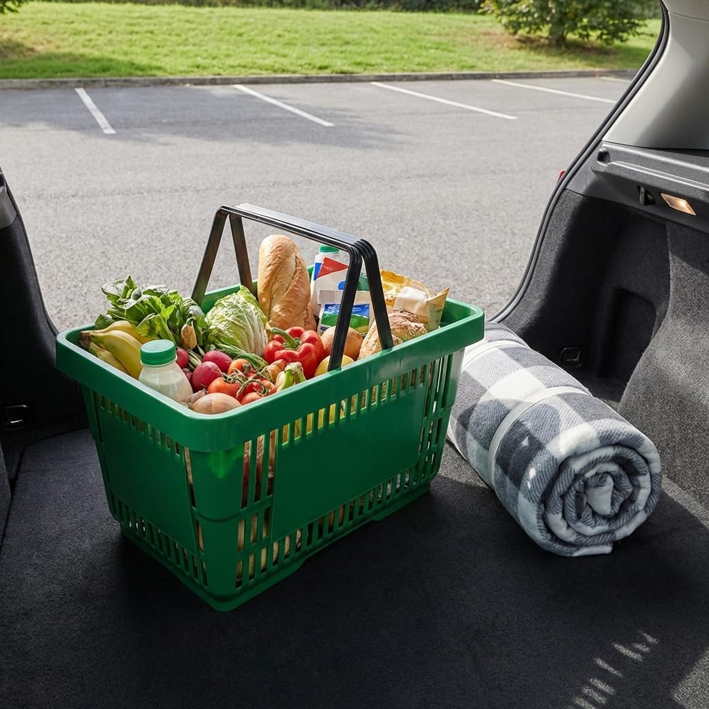 Einkaufskörbe 5 Stück grün mit zwei Tragegriffe aus Plastik 22 Liter Verkaufskörbe stapelbar Griff s